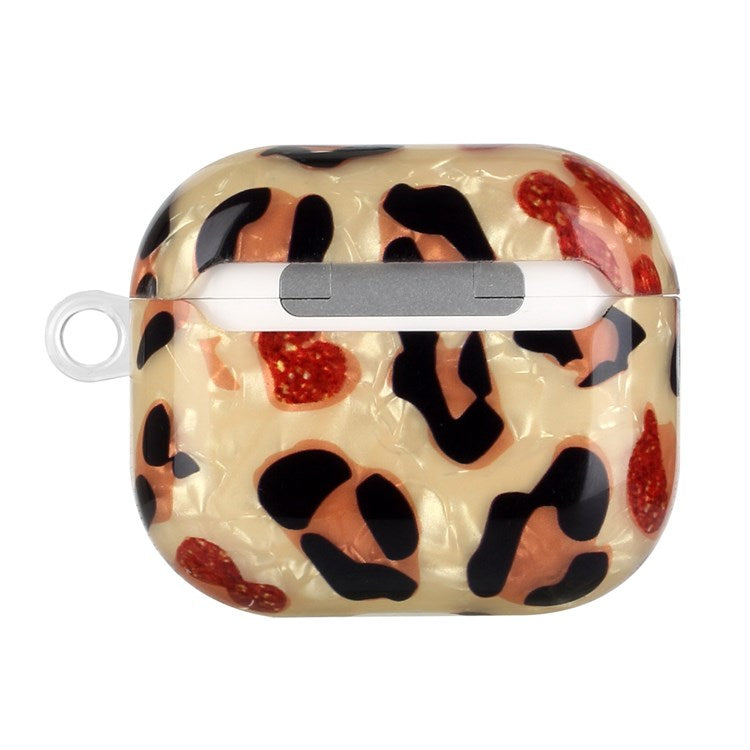 Anti-fall Earphone Case for Apple AirPods 3, Pattern Printed IMD Shell Grain TPU Cover Earbud Protector with Hook - Yellow Leopard