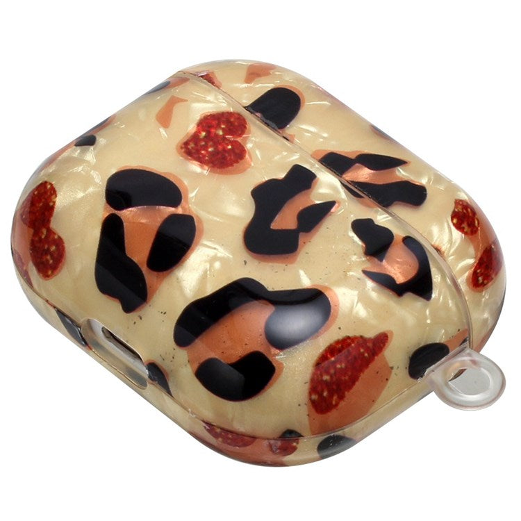 Anti-fall Earphone Case for Apple AirPods 3, Pattern Printed IMD Shell Grain TPU Cover Earbud Protector with Hook - Yellow Leopard