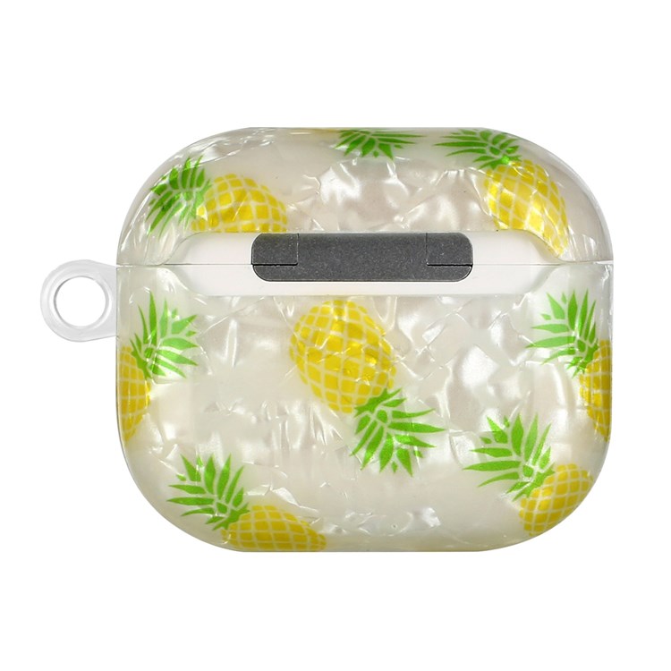 Anti-fall Earphone Case for Apple AirPods 3, Pattern Printed IMD Shell Grain TPU Cover Earbud Protector with Hook - Pineapple