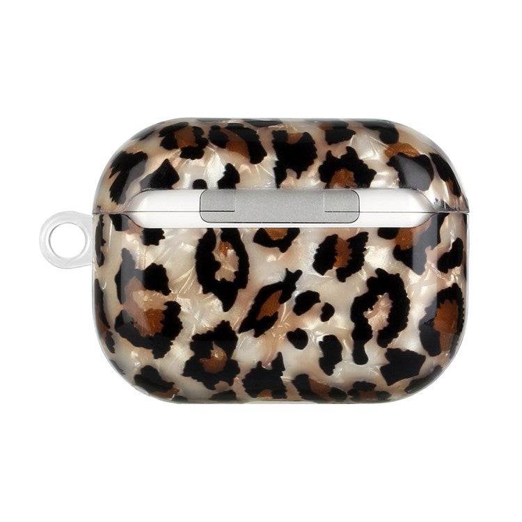 Full Protection Earphone Case for Apple AirPods Pro, Pattern Printed IMD TPU Cover Shell Grain Earbud Protector with Hook - Leopard