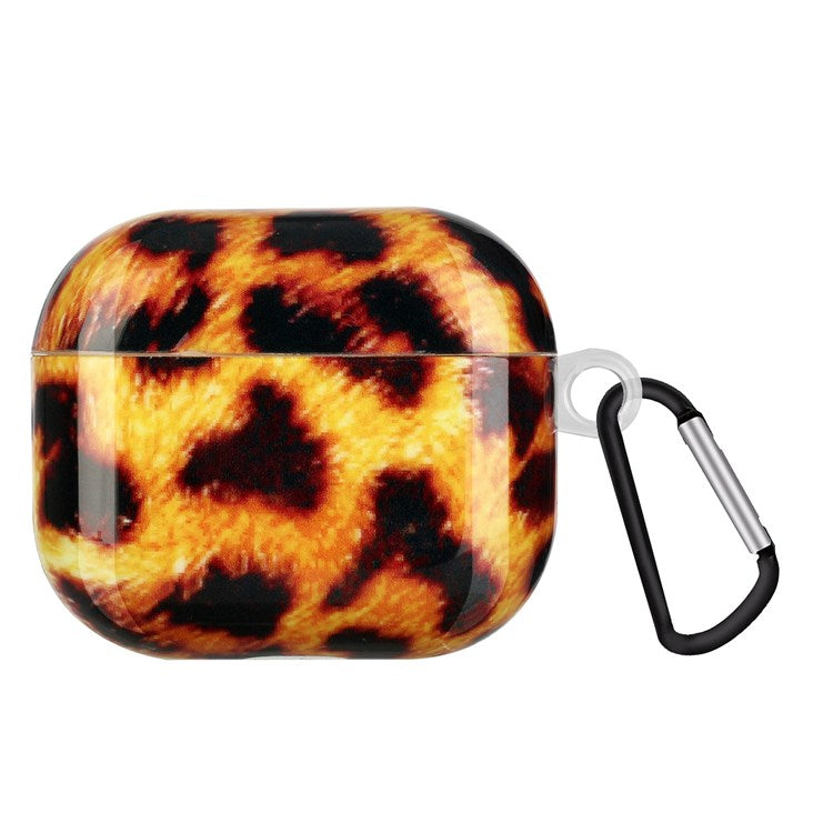 Protective Earphone Case for Apple AirPods 3, Pattern Printed IMD TPU Cover Earbud Protector with Hook - Yellow Leopard