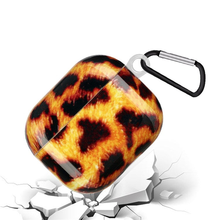 Protective Earphone Case for Apple AirPods 3, Pattern Printed IMD TPU Cover Earbud Protector with Hook - Yellow Leopard