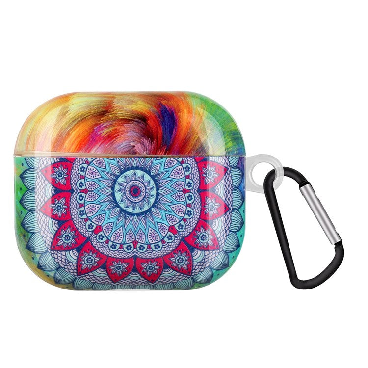 Protective Earphone Case for Apple AirPods 3, Pattern Printed IMD TPU Cover Earbud Protector with Hook - Mandala Flower