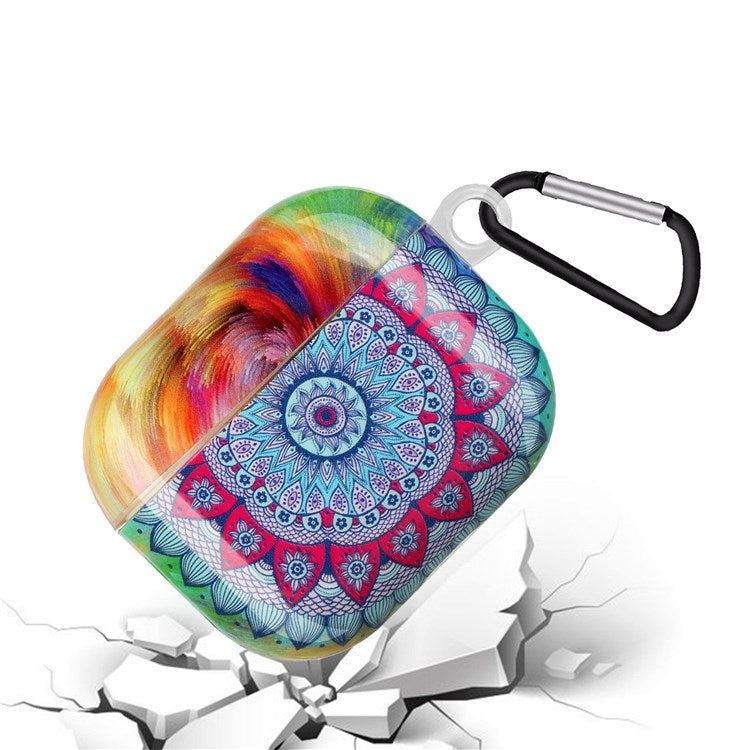 Protective Earphone Case for Apple AirPods 3, Pattern Printed IMD TPU Cover Earbud Protector with Hook - Mandala Flower