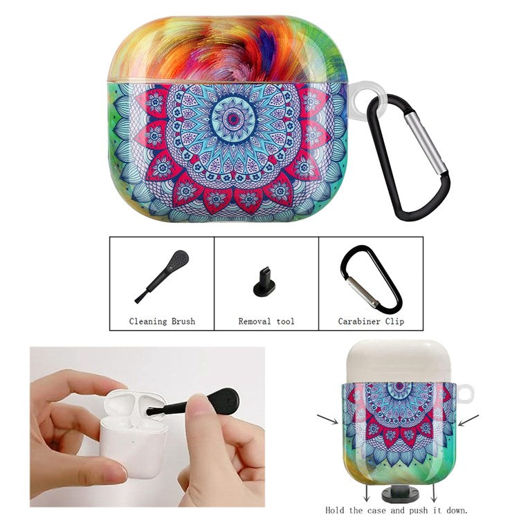 Protective Earphone Case for Apple AirPods 3, Pattern Printed IMD TPU Cover Earbud Protector with Hook - Mandala Flower