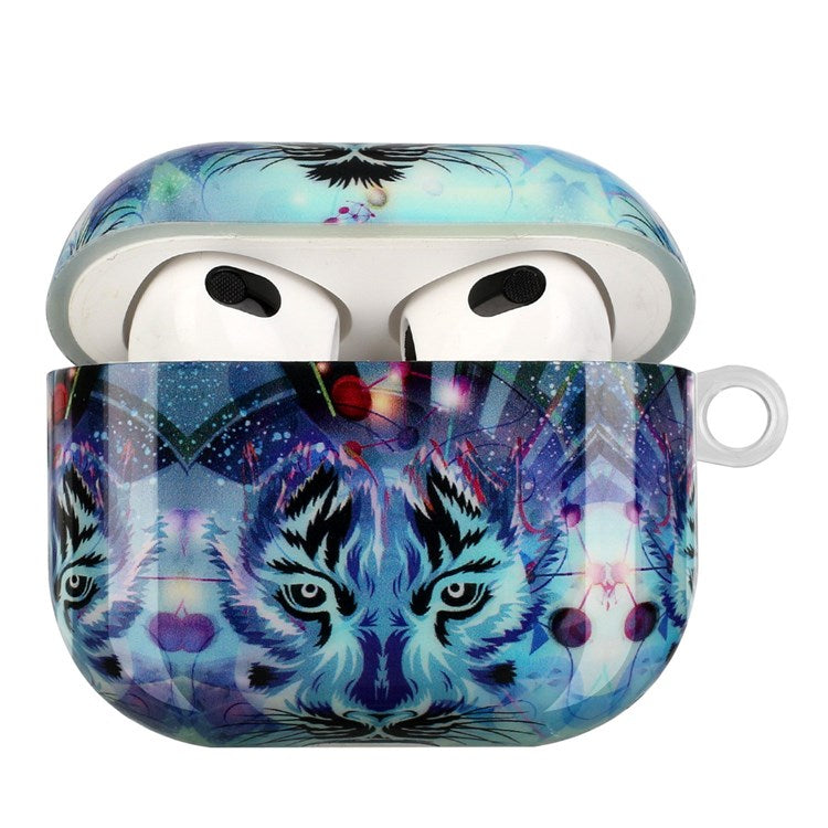 Protective Earphone Case for Apple AirPods 3, Pattern Printed IMD TPU Cover Earbud Protector with Hook - Wolf