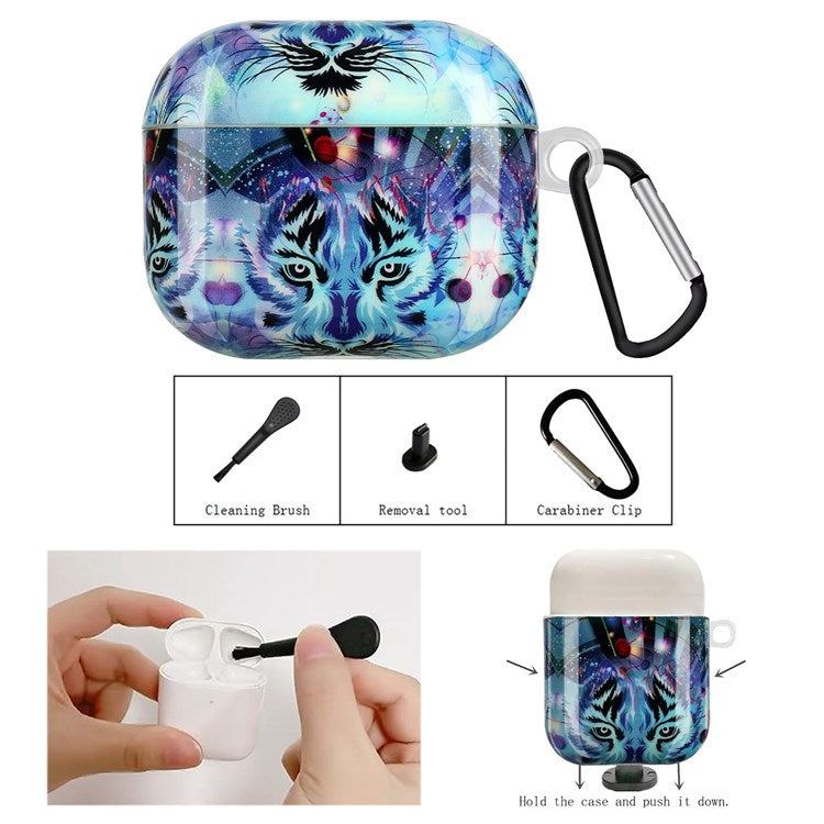 Protective Earphone Case for Apple AirPods 3, Pattern Printed IMD TPU Cover Earbud Protector with Hook - Wolf