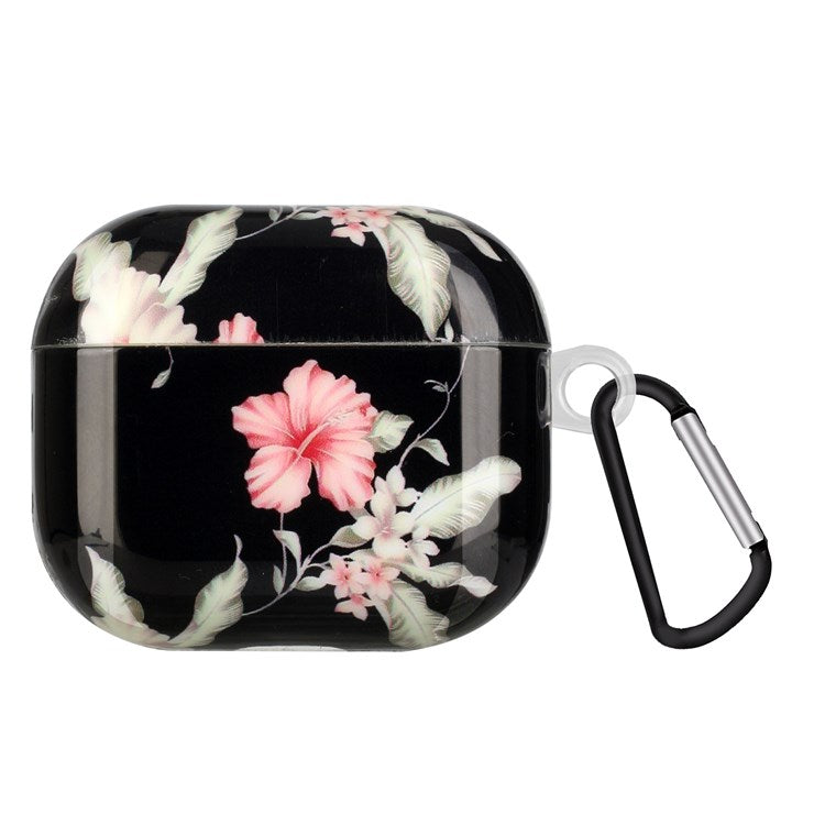 Protective Earphone Case for Apple AirPods 3, Pattern Printed IMD TPU Cover Earbud Protector with Hook - Rhododendron