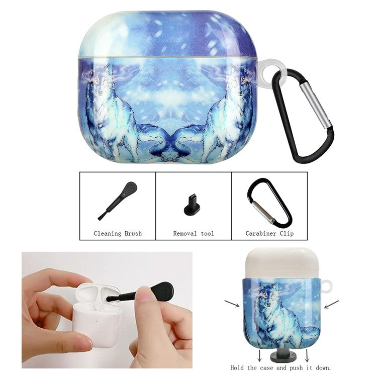 Protective Earphone Case for Apple AirPods 3, Pattern Printed IMD TPU Cover Earbud Protector with Hook - Snow Wolf