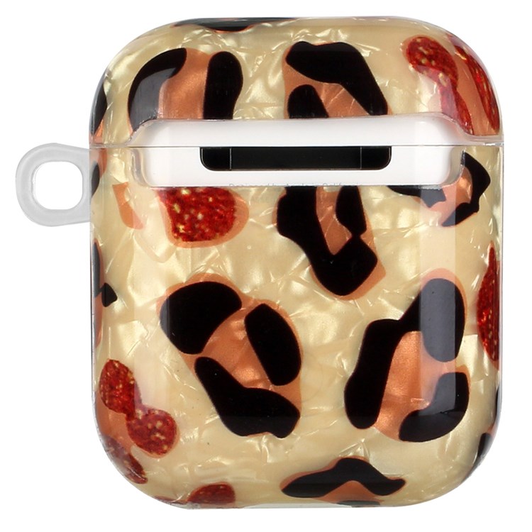 For Apple AirPods with Charging Case (2016)/(2019)/AirPods with Wireless Charging Case (2019) Shell Grain Earphone Case Pattern Printed IMD TPU Earbud Protector with Hook - Yellow Leopard