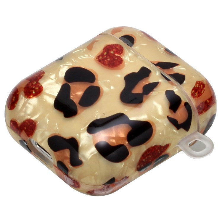 For Apple AirPods with Charging Case (2016)/(2019)/AirPods with Wireless Charging Case (2019) Shell Grain Earphone Case Pattern Printed IMD TPU Earbud Protector with Hook - Yellow Leopard