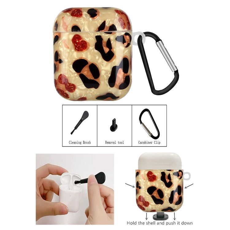 For Apple AirPods with Charging Case (2016)/(2019)/AirPods with Wireless Charging Case (2019) Shell Grain Earphone Case Pattern Printed IMD TPU Earbud Protector with Hook - Yellow Leopard