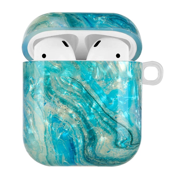 For Apple AirPods with Charging Case (2016)/(2019)/AirPods with Wireless Charging Case (2019) Shell Grain Earphone Case Pattern Printed IMD TPU Earbud Protector with Hook - Luxurious Marble