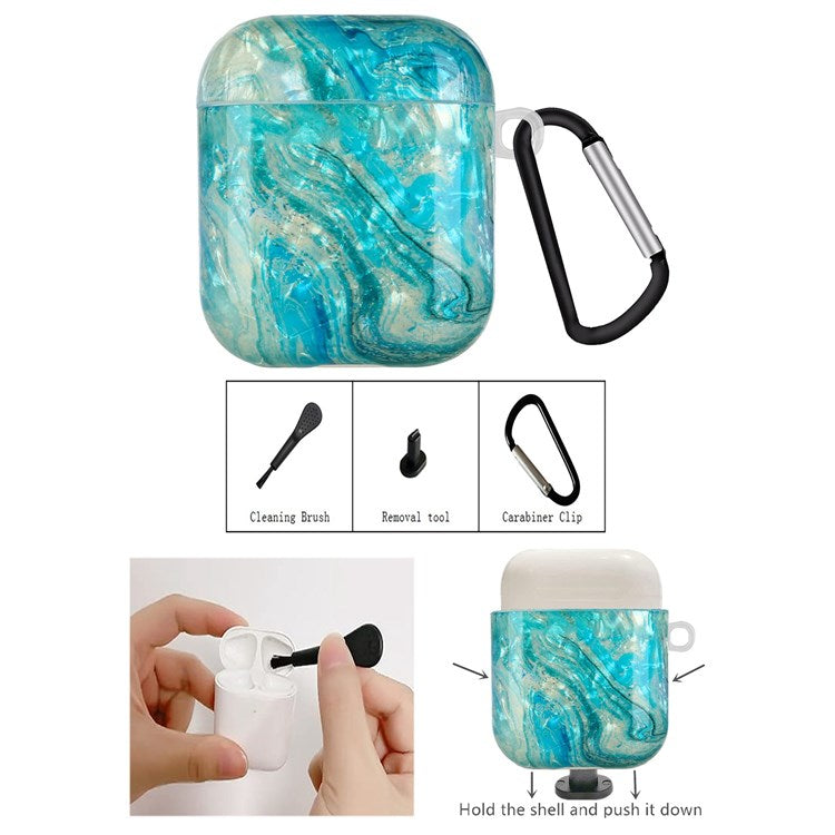 For Apple AirPods with Charging Case (2016)/(2019)/AirPods with Wireless Charging Case (2019) Shell Grain Earphone Case Pattern Printed IMD TPU Earbud Protector with Hook - Luxurious Marble