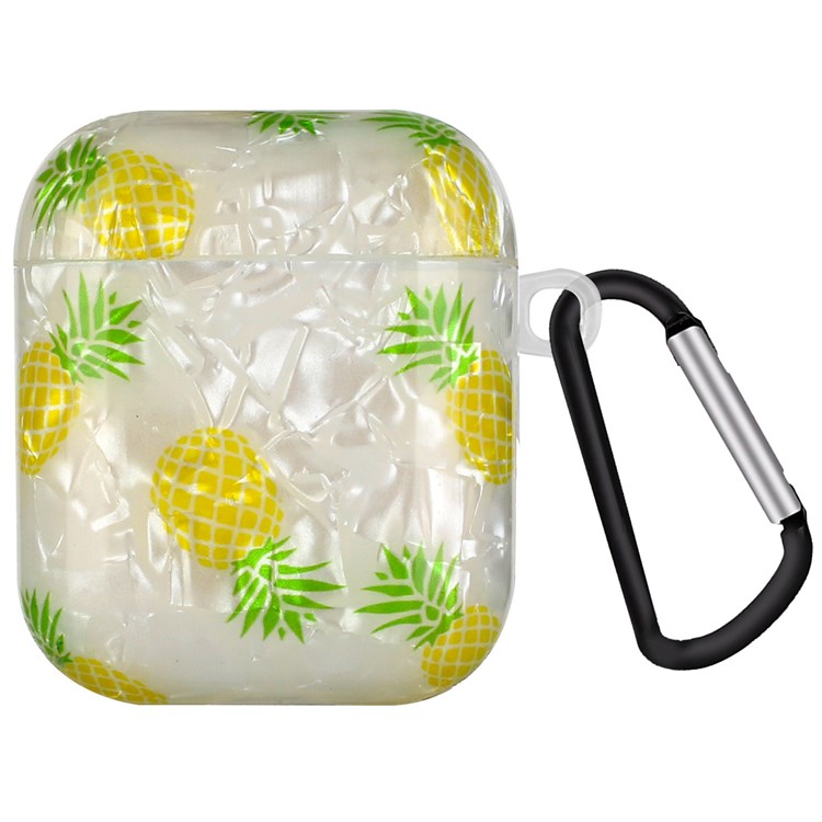 For Apple AirPods with Charging Case (2016)/(2019)/AirPods with Wireless Charging Case (2019) Shell Grain Earphone Case Pattern Printed IMD TPU Earbud Protector with Hook - Pineapple