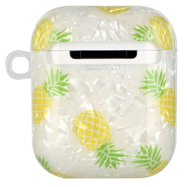 For Apple AirPods with Charging Case (2016)/(2019)/AirPods with Wireless Charging Case (2019) Shell Grain Earphone Case Pattern Printed IMD TPU Earbud Protector with Hook - Pineapple