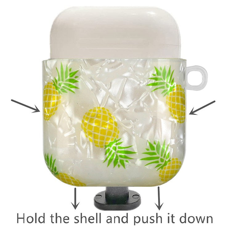 For Apple AirPods with Charging Case (2016)/(2019)/AirPods with Wireless Charging Case (2019) Shell Grain Earphone Case Pattern Printed IMD TPU Earbud Protector with Hook - Pineapple