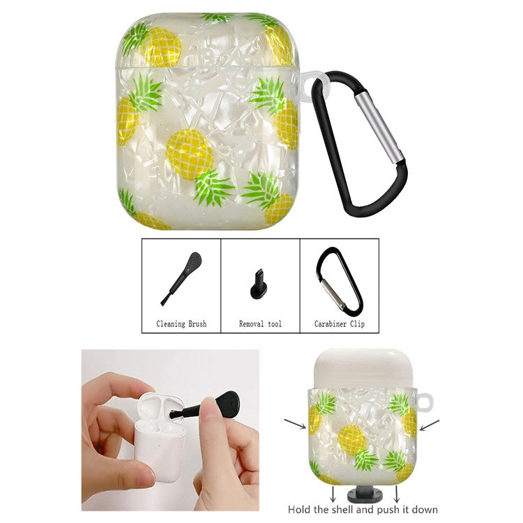 For Apple AirPods with Charging Case (2016)/(2019)/AirPods with Wireless Charging Case (2019) Shell Grain Earphone Case Pattern Printed IMD TPU Earbud Protector with Hook - Pineapple