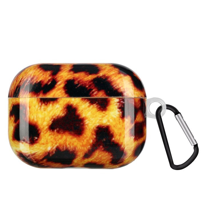 TPU Earphone Case for Apple AirPods Pro, IMD Pattern Printing Charging Box Drop-proof Protection Cover with Hook - Yellow Leopard