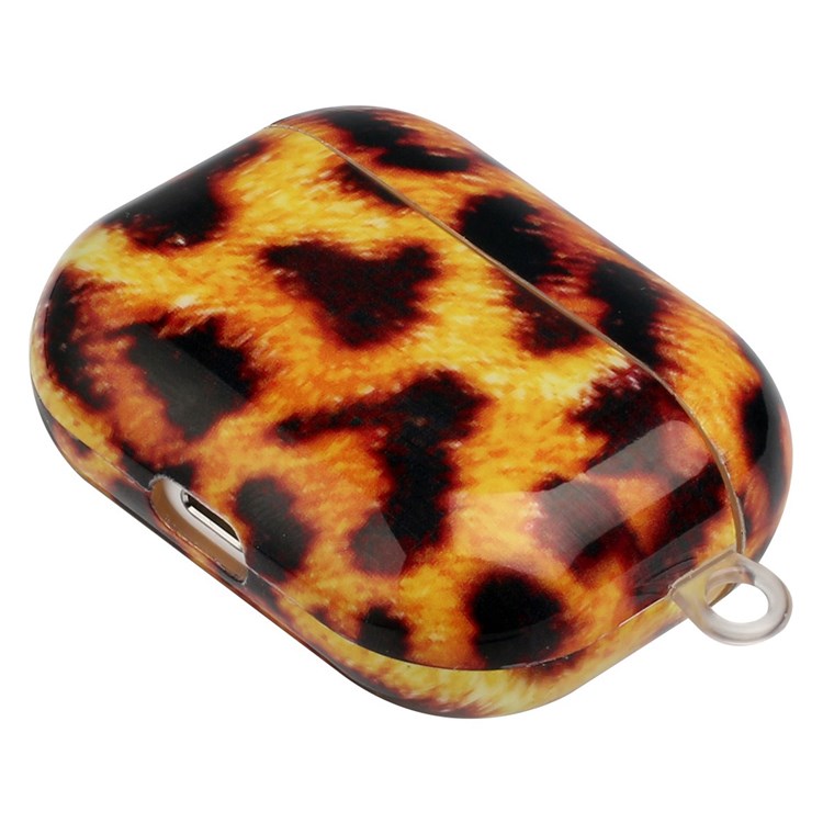 TPU Earphone Case for Apple AirPods Pro, IMD Pattern Printing Charging Box Drop-proof Protection Cover with Hook - Yellow Leopard