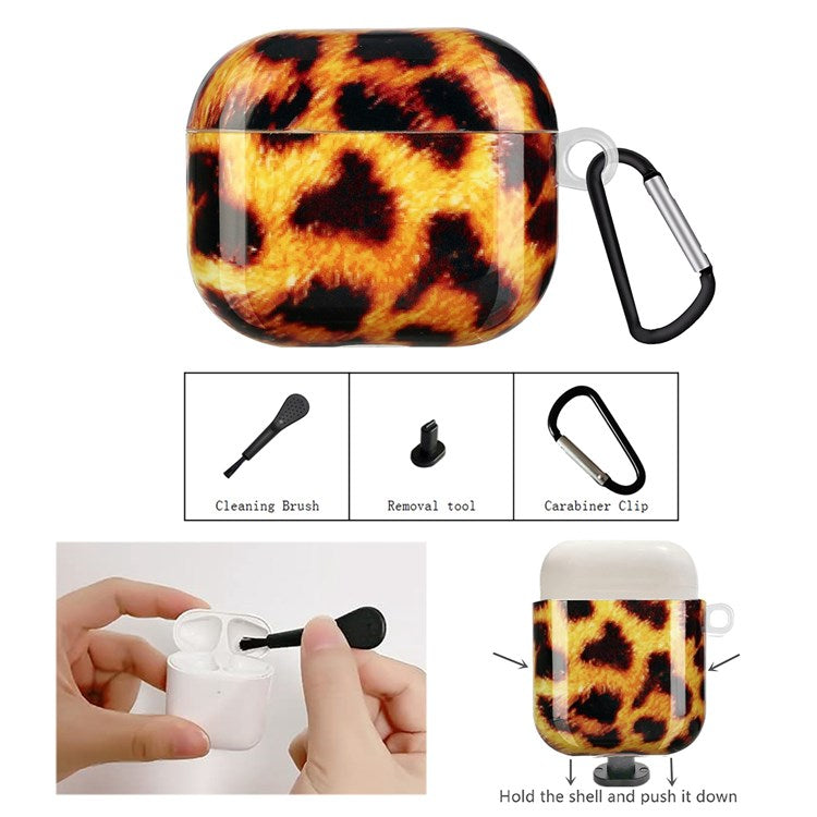 TPU Earphone Case for Apple AirPods Pro, IMD Pattern Printing Charging Box Drop-proof Protection Cover with Hook - Yellow Leopard