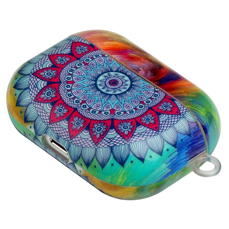 TPU Earphone Case for Apple AirPods Pro, IMD Pattern Printing Charging Box Drop-proof Protection Cover with Hook - Mandala Flower