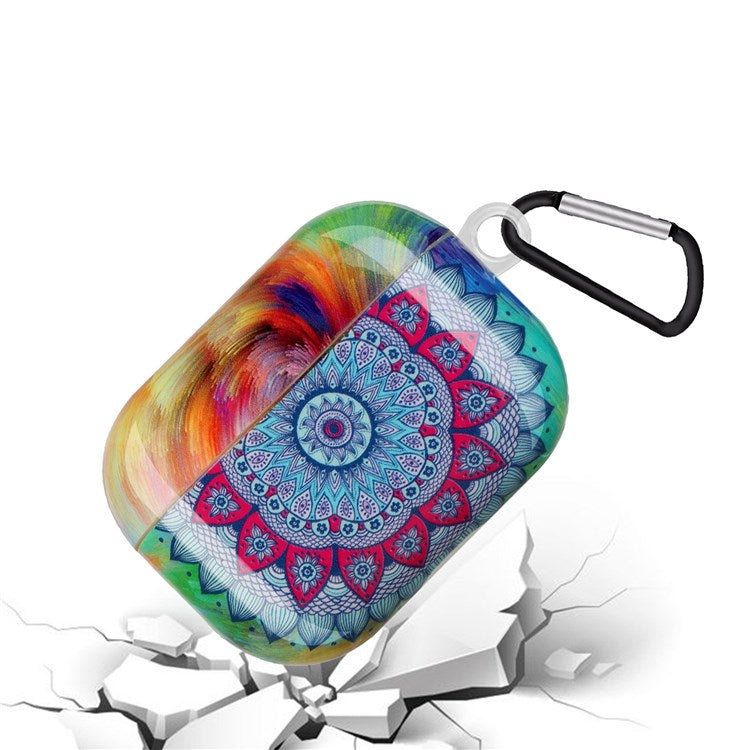 TPU Earphone Case for Apple AirPods Pro, IMD Pattern Printing Charging Box Drop-proof Protection Cover with Hook - Mandala Flower