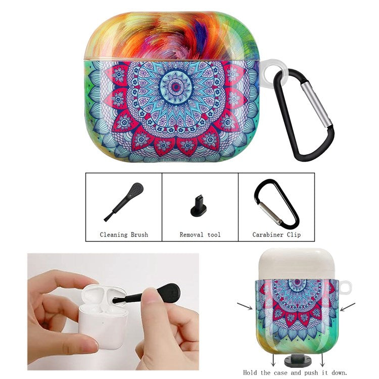 TPU Earphone Case for Apple AirPods Pro, IMD Pattern Printing Charging Box Drop-proof Protection Cover with Hook - Mandala Flower