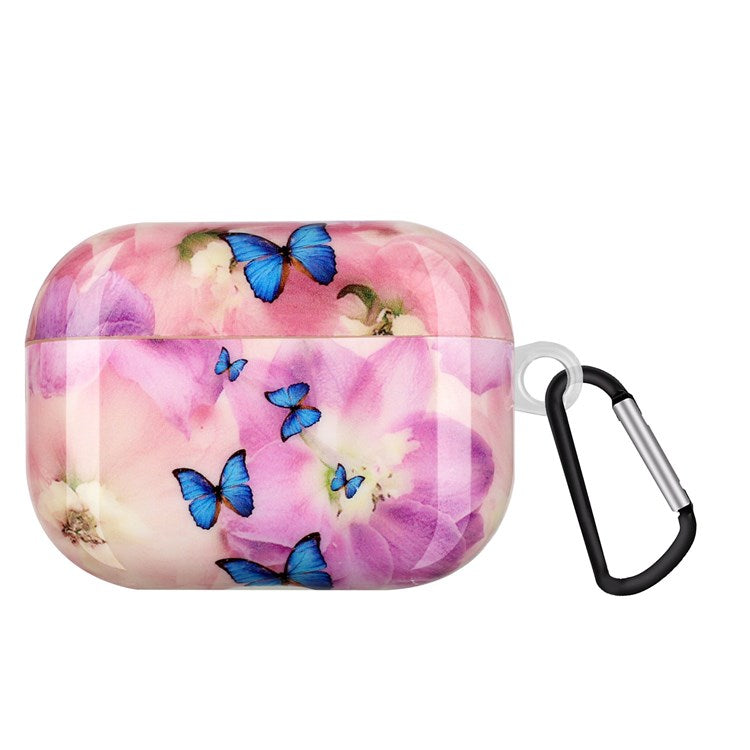 TPU Earphone Case for Apple AirPods Pro, IMD Pattern Printing Charging Box Drop-proof Protection Cover with Hook - Flower and Butterflies