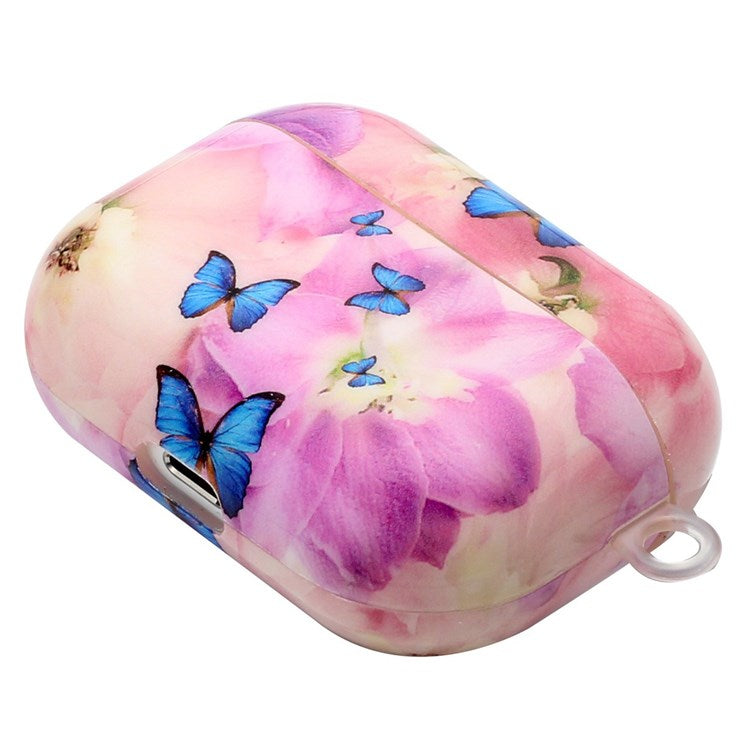 TPU Earphone Case for Apple AirPods Pro, IMD Pattern Printing Charging Box Drop-proof Protection Cover with Hook - Flower and Butterflies