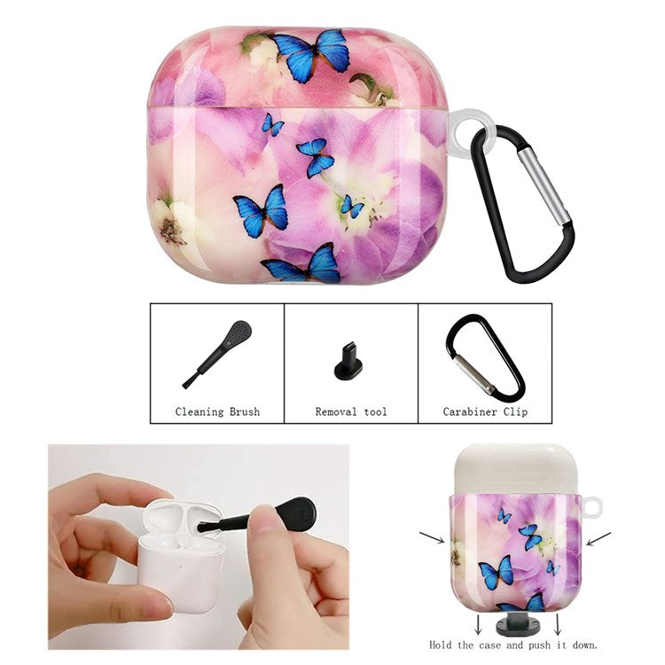 TPU Earphone Case for Apple AirPods Pro, IMD Pattern Printing Charging Box Drop-proof Protection Cover with Hook - Flower and Butterflies