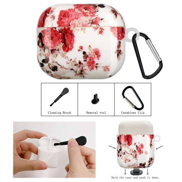 TPU Earphone Case for Apple AirPods Pro, IMD Pattern Printing Charging Box Drop-proof Protection Cover with Hook - Flower