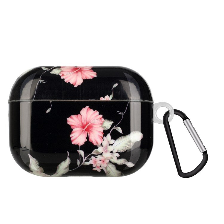 TPU Earphone Case for Apple AirPods Pro, IMD Pattern Printing Charging Box Drop-proof Protection Cover with Hook - Rhododendron