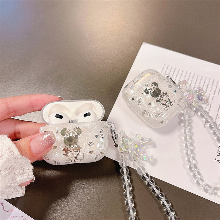 For Apple AirPods 3 Case Soft TPU Flexible Skin Cute Cartoon Design Protective Cover with Bear Keychain Strap