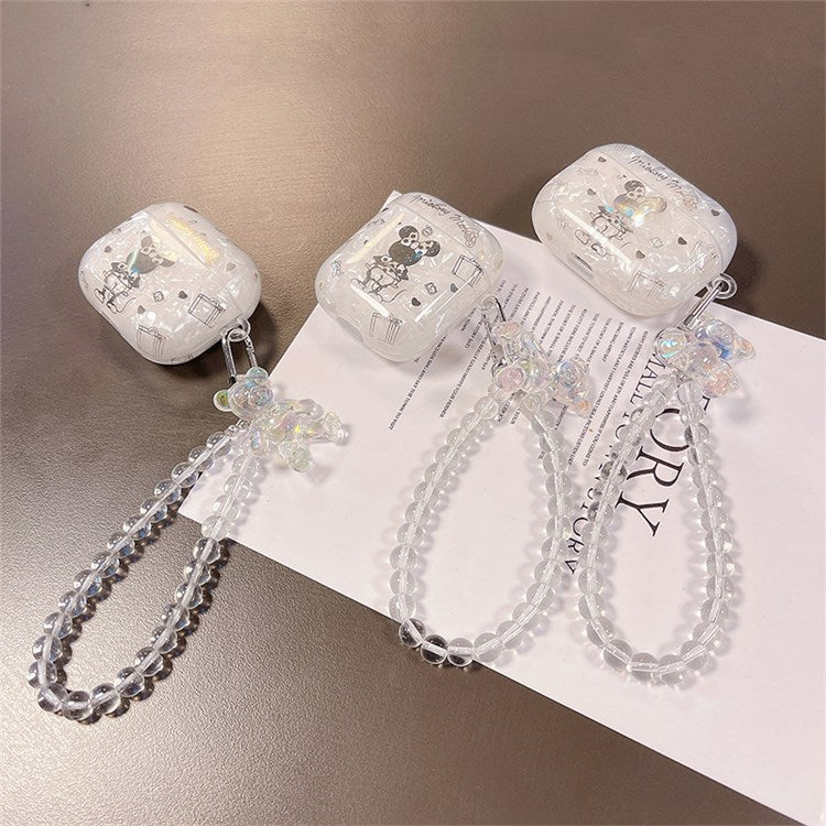 For Apple AirPods with Charging Case (2016)/(2019)/AirPods with Wireless Charging Case (2019) TPU Case Minnie Design Full Protective Cover with Bear Keychain Strap