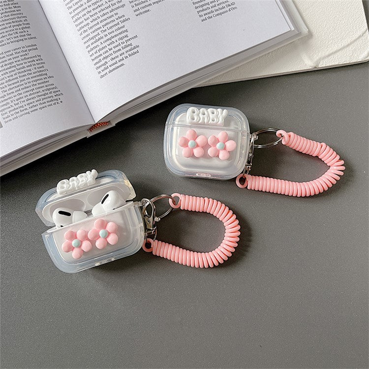 For Apple AirPods Pro Soft TPU Baby Pink Flower Case Spring Bracelet Earphone Accessories Cover