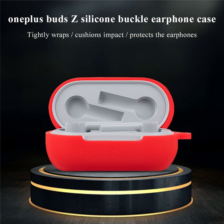 For OnePlus Buds Z Soft Silicone Anti-fingerprint Anti-drop Bluetooth Earphone Protective Case Cover with Buckle - Red