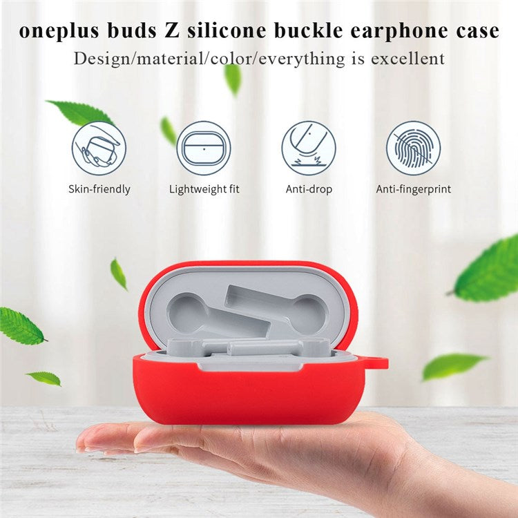 For OnePlus Buds Z Soft Silicone Anti-fingerprint Anti-drop Bluetooth Earphone Protective Case Cover with Buckle - Red