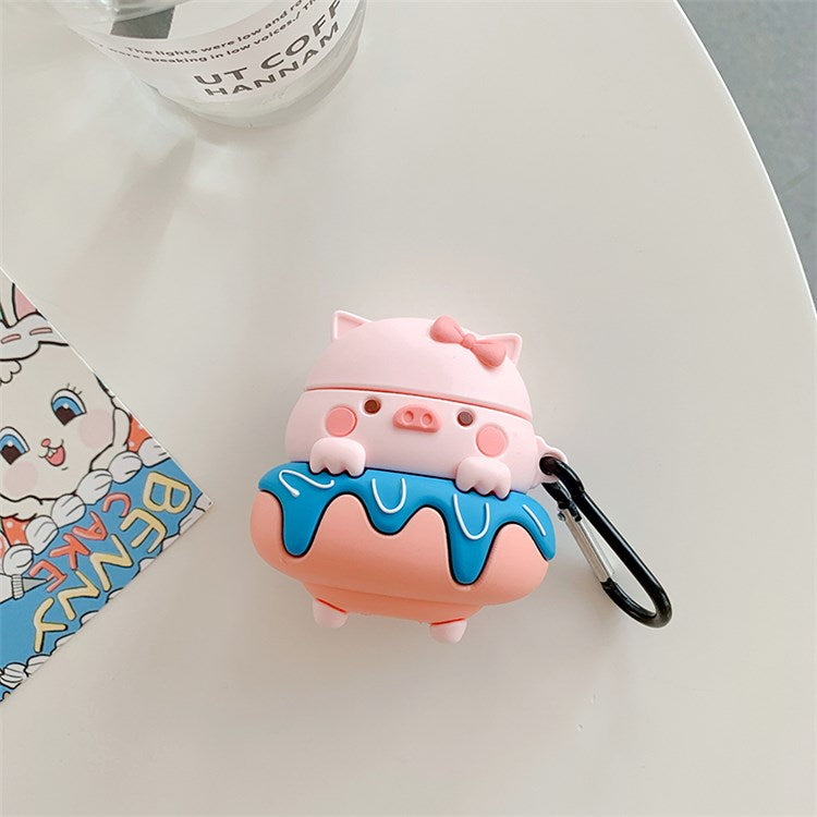 For Apple AirPods with Charging Case (2016)/(2019)/AirPods with Wireless Charging Case (2019) Donut Pig Silicone Earbuds Case Shockproof Protective Cover - Blue