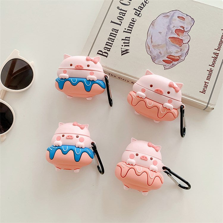 For Apple AirPods with Charging Case (2016)/(2019)/AirPods with Wireless Charging Case (2019) Donut Pig Silicone Earbuds Case Shockproof Protective Cover - Blue