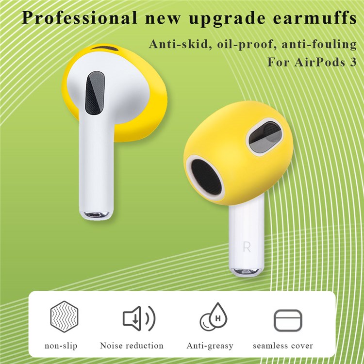 1 Pair Silicone Earphone Ear Caps for Apple AirPods 3, Bluetooth Earbuds Ear Tips Protective Covers - Yellow