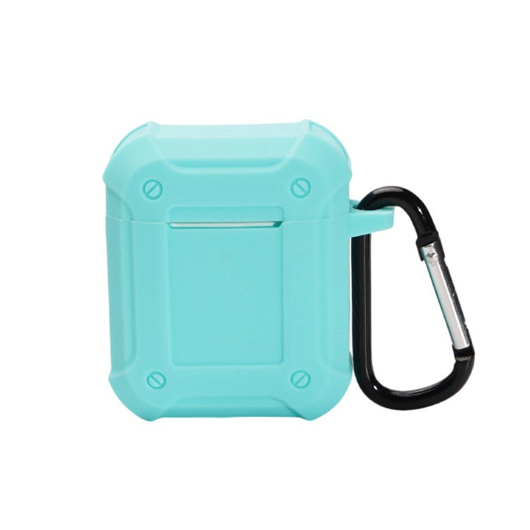 For Apple AirPods with Charging Case (2016)/(2019)/AirPods with Wireless Charging Case (2019) Armour Thickened Silicone Case Earphone Protective Cover with Carabiner - Green