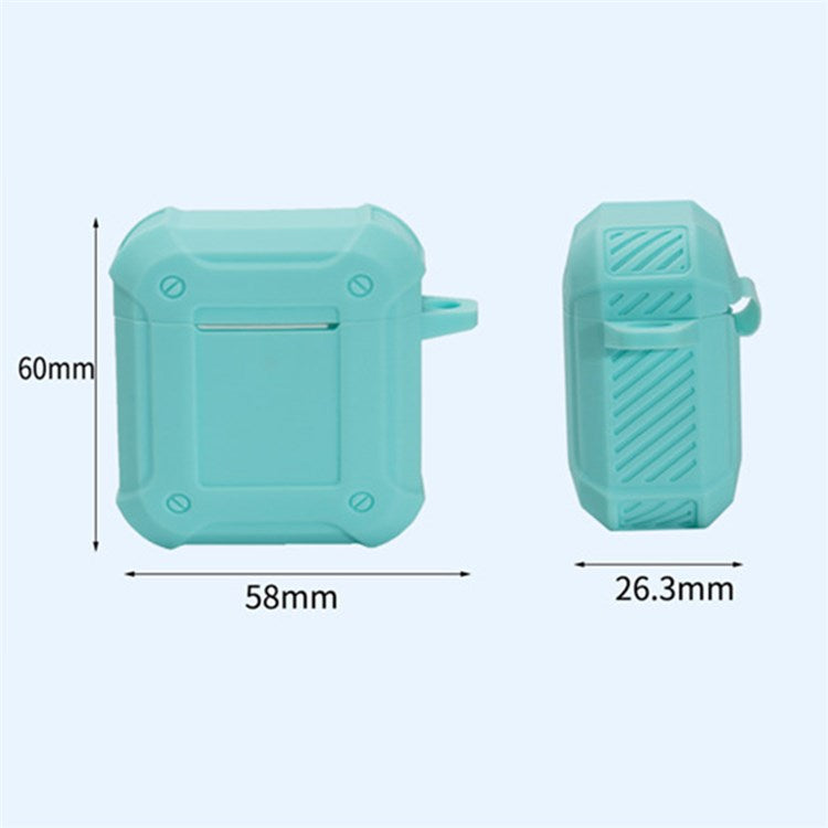 For Apple AirPods with Charging Case (2016)/(2019)/AirPods with Wireless Charging Case (2019) Armour Thickened Silicone Case Earphone Protective Cover with Carabiner - Green