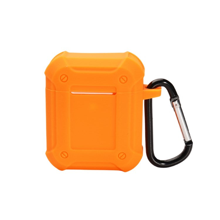 For Apple AirPods with Charging Case (2016)/(2019)/AirPods with Wireless Charging Case (2019) Armour Thickened Silicone Case Earphone Protective Cover with Carabiner - Orange