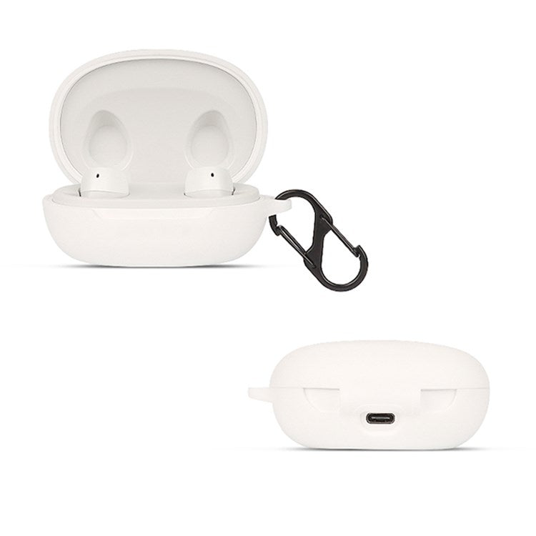 For JBL FREE II Bluetooth Wireless Earphone Silicone Case Drop-proof Charging Box Cover Protector with Anti-loss Hook - White