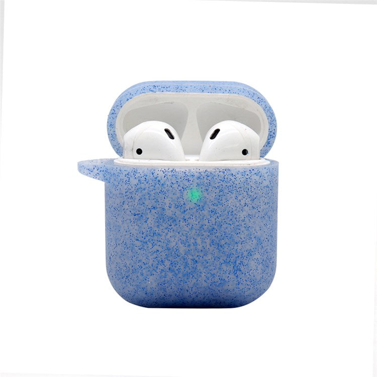 For Apple AirPods with Charging Case (2016)/(2019)/AirPods with Wireless Charging Case (2019) Earphone Glittery Silicone Case Earbuds Protective Shell with Hanging Buckle - Sapphire