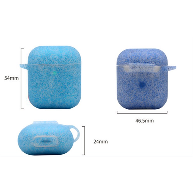 For Apple AirPods with Charging Case (2016)/(2019)/AirPods with Wireless Charging Case (2019) Earphone Glittery Silicone Case Earbuds Protective Shell with Hanging Buckle - Sapphire