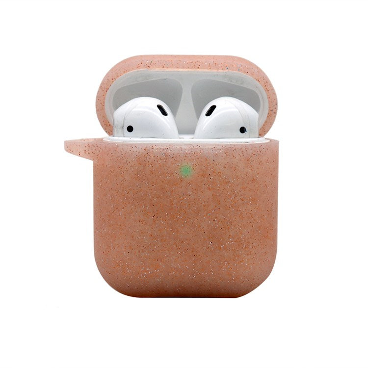 For Apple AirPods with Charging Case (2016)/(2019)/AirPods with Wireless Charging Case (2019) Earphone Glittery Silicone Case Earbuds Protective Shell with Hanging Buckle - Orange