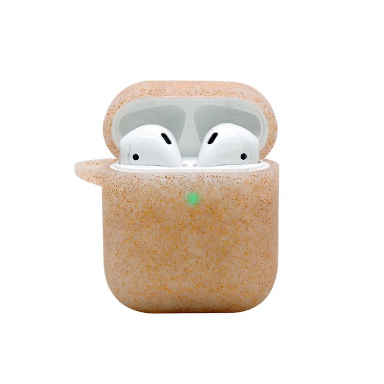 For Apple AirPods with Charging Case (2016)/(2019)/AirPods with Wireless Charging Case (2019) Earphone Glittery Silicone Case Earbuds Protective Shell with Hanging Buckle - Yellow