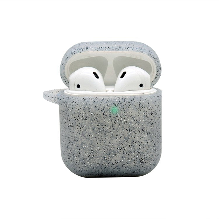 For Apple AirPods with Charging Case (2016)/(2019)/AirPods with Wireless Charging Case (2019) Earphone Glittery Silicone Case Earbuds Protective Shell with Hanging Buckle - Grey